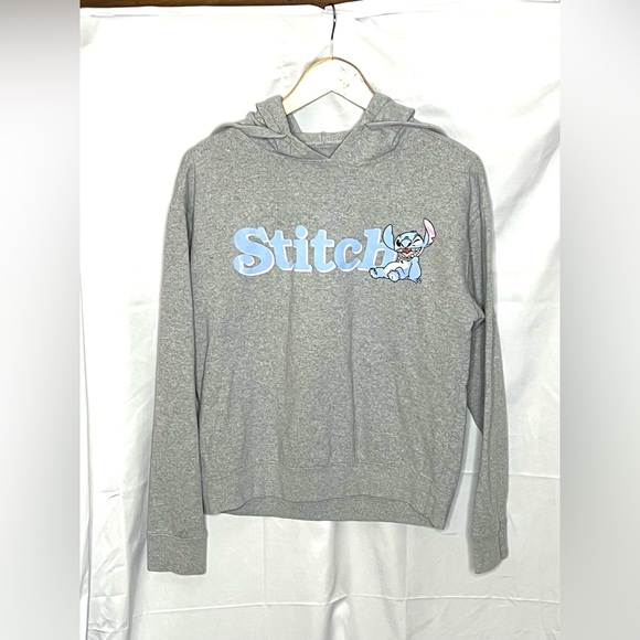 Disney Stitch Hoodie Sweatshirt Women’s Heather Gray Graphic Front/Back Graphics - Picture 1 of 7